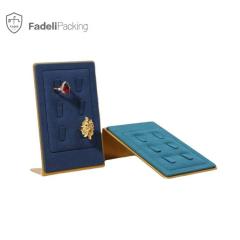 FADELI Metal Stands Jewelry Display Prop Microfiber Blue Jewellery Holder Metal Ring Display Stand