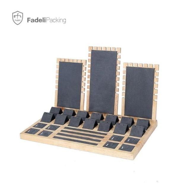 FADELI Popular Pink Velvet Suede White Black Leather Bamboo Wooden Jewelry Display Stand Retail Jewelry Organizer ShowCase