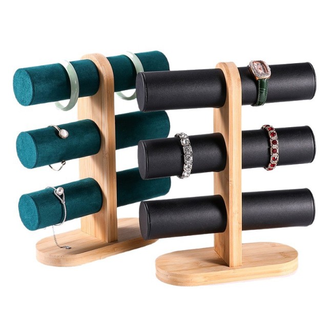 FADELI New 3 Layer Bamboo Black Bracelet Watch Hairpin Rope Jewelry Accessory Display Stand Rack Prop