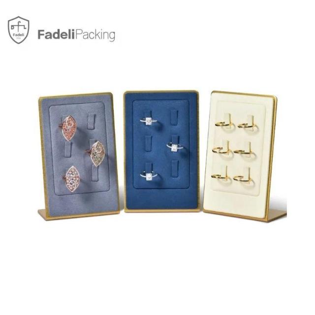 FADELI Metal Stands Jewelry Display Prop Microfiber Blue Jewellery Holder Metal Ring Display Stand