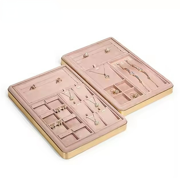 FADELI Luxury Suede Jewelry Display Tray Necklace Bracelet Earring Ring Display Tray Pink