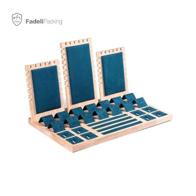 FADELI Popular Pink Velvet Suede White Black Leather Bamboo Wooden Jewelry Display Stand Retail Jewelry Organizer ShowCase