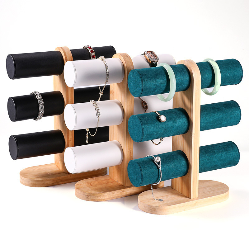 FADELI New 3 Layer Bamboo Black Bracelet Watch Hairpin Rope Jewelry Accessory Display Stand Rack Prop