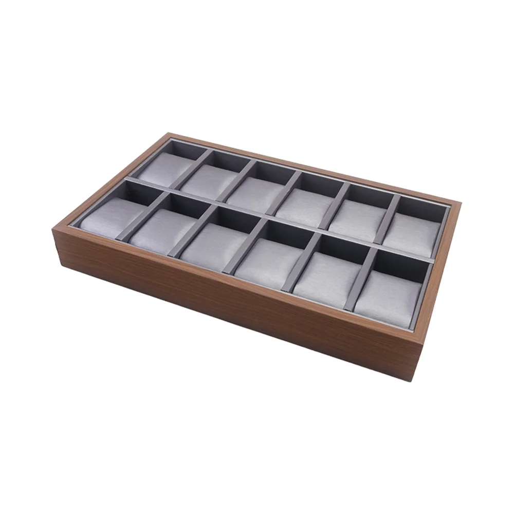 FADELI Luxury 6 12 24 30 Slots Walnut Wooden Grain Watch Storage Tray Mens Watch Display Organizer Tray With Watch Holder