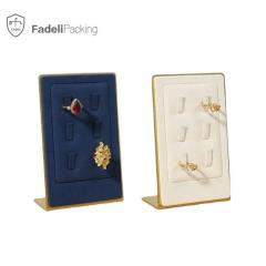 FADELI Metal Stands Jewelry Display Prop Microfiber Blue Jewellery Holder Metal Ring Display Stand