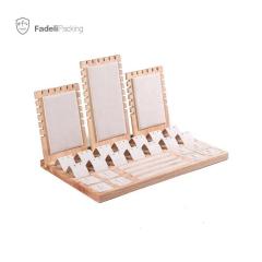 FADELI Popular Pink Velvet Suede White Black Leather Bamboo Wooden Jewelry Display Stand Retail Jewelry Organizer ShowCase