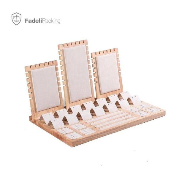 FADELI Popular Pink Velvet Suede White Black Leather Bamboo Wooden Jewelry Display Stand Retail Jewelry Organizer ShowCase