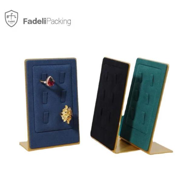 FADELI Metal Stands Jewelry Display Prop Microfiber Blue Jewellery Holder Metal Ring Display Stand