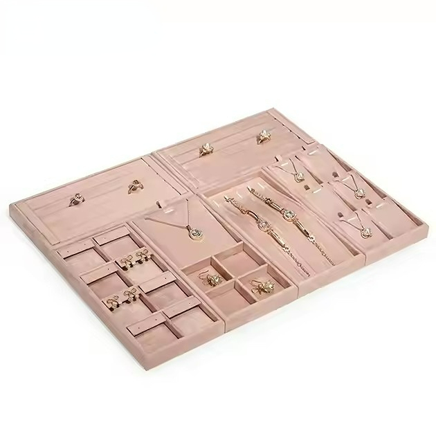 FADELI Luxury Suede Jewelry Display Tray Necklace Bracelet Earring Ring Display Tray Pink