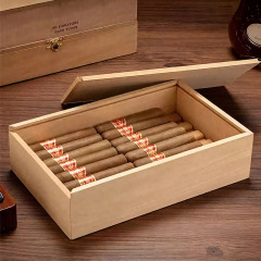 FADELI Wooden Cigar Box with Sliding Lid Custom Cigar Storage Box Large Capacity Sealed Cigar Case Cigarette Humidor