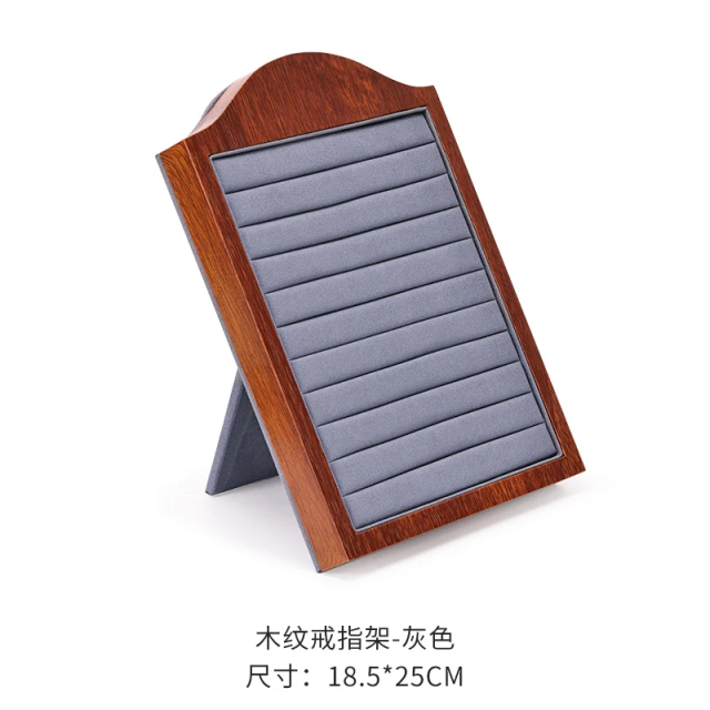 FDL Wooden Finish Frame Beige Color Earring Display Stand Ring Display Gray Pendant Displays Trays Stand