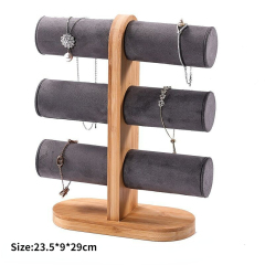 FADELI New 3 Layer Bamboo Black Bracelet Watch Hairpin Rope Jewelry Accessory Display Stand Rack Prop