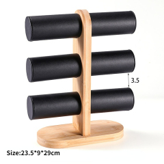 FADELI New 3 Layer Bamboo Black Bracelet Watch Hairpin Rope Jewelry Accessory Display Stand Rack Prop