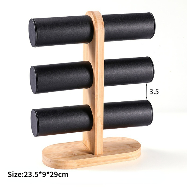 FADELI New 3 Layer Bamboo Black Bracelet Watch Hairpin Rope Jewelry Accessory Display Stand Rack Prop