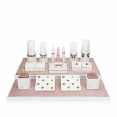 Luxury Ultra-fine Fiber Necklace Ring Bracelet and Earring Display case Black and Beige Jewelry Display