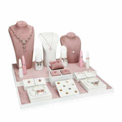 Luxury Ultra-fine Fiber Necklace Ring Bracelet and Earring Display case Black and Beige Jewelry Display