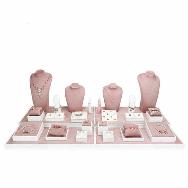 Luxury Ultra-fine Fiber Necklace Ring Bracelet and Earring Display case Black and Beige Jewelry Display