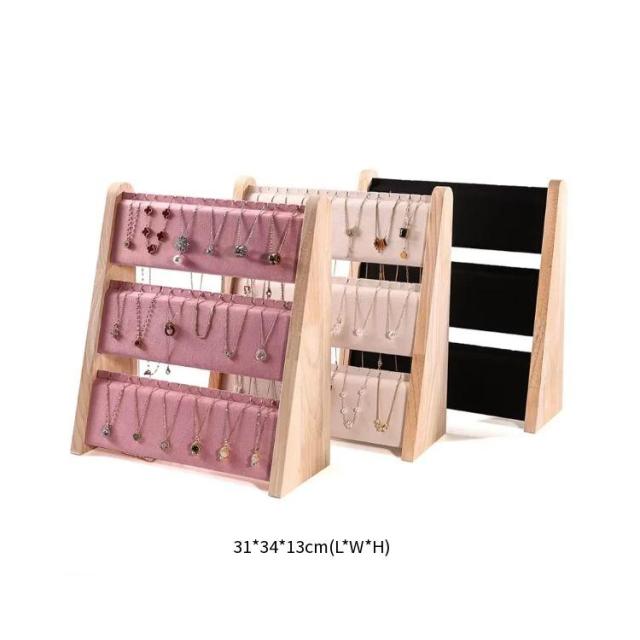 FADELI Luxury Vertical Three-Layer Solid Wood Necklaces and Bracelets Jewelry Display Stand for Jewelry Shops