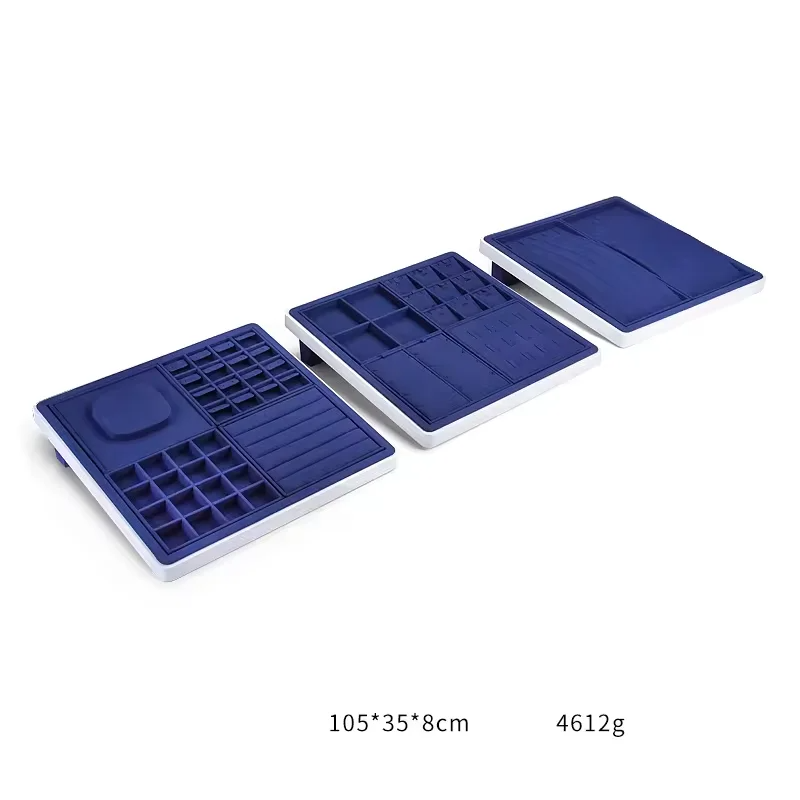 FADELI Jewelry Counter Display Tray Blue Jewelry Ring Earring Trays Necklace Bracelet Display Free Combination