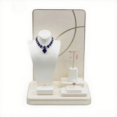 FADELI White Pu Leather Jewellery Store Counter Display Props Necklace Earring Ring Jewelry Display Stand Wholesale Jewelry Tray