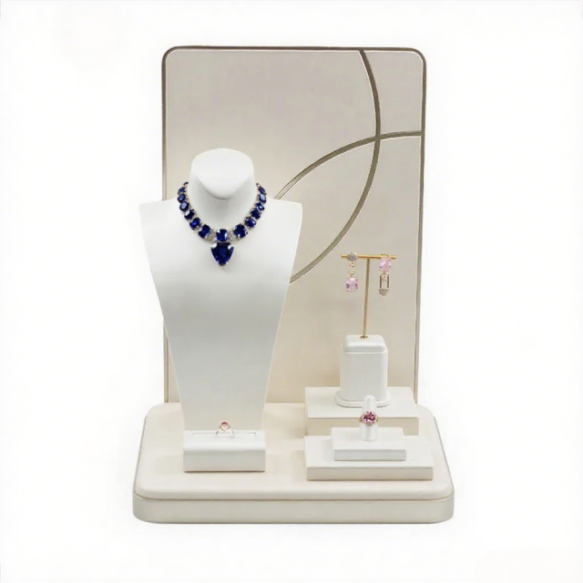 FADELI White Pu Leather Jewellery Store Counter Display Props Necklace Earring Ring Jewelry Display Stand Wholesale Jewelry Tray
