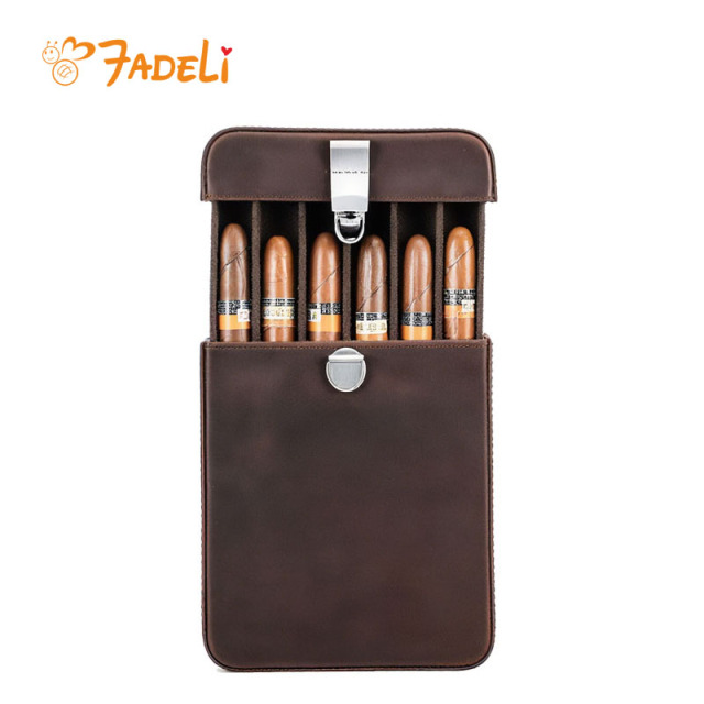 FADELI Cigar Case Pu Leather Travel Cigar Humidor Boxes Empty Leather Cigar Bag Wholesale Custom Logo