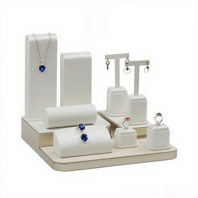 FADELI White Pu Leather Jewellery Store Counter Display Props Necklace Earring Ring Jewelry Display Stand Wholesale Jewelry Tray