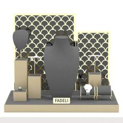 FADELI Cheap Price with Luxury Ring Necklace Earrings Jewelry Display for Metal Microfiber Shop Window Jewelry Display Set