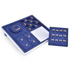 FADELI Jewelry Counter Display Tray Blue Jewelry Ring Earring Trays Necklace Bracelet Display Free Combination