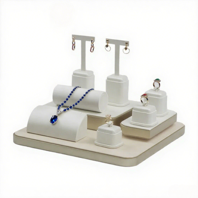 FADELI White Pu Leather Jewellery Store Counter Display Props Necklace Earring Ring Jewelry Display Stand Wholesale Jewelry Tray