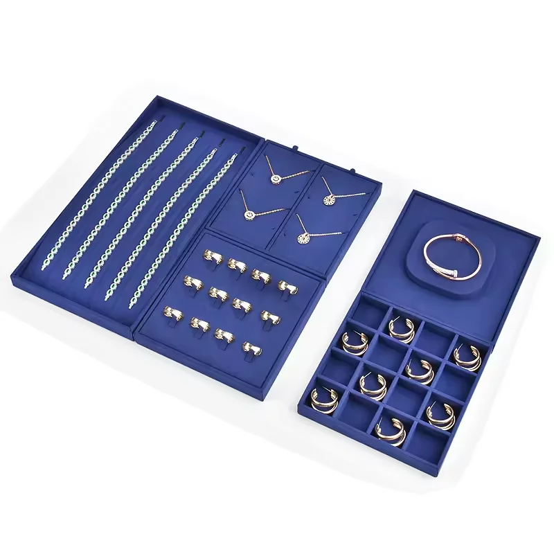 FADELI Jewelry Counter Display Tray Blue Jewelry Ring Earring Trays Necklace Bracelet Display Free Combination