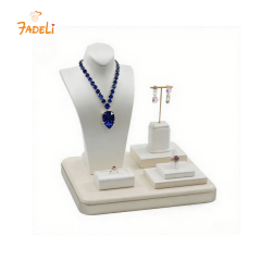 FADELI White Pu Leather Jewellery Store Counter Display Props Necklace Earring Ring Jewelry Display Stand Wholesale Jewelry Tray