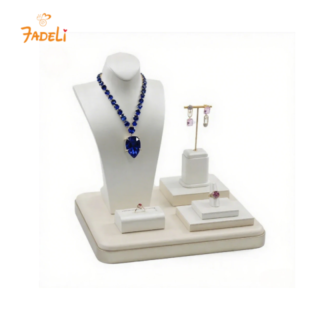 FADELI White Pu Leather Jewellery Store Counter Display Props Necklace Earring Ring Jewelry Display Stand Wholesale Jewelry Tray