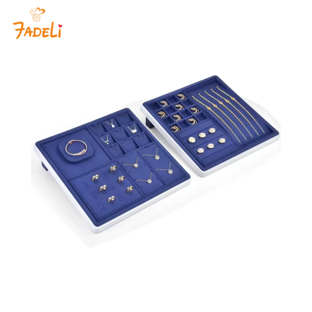 FADELI Jewelry Counter Display Tray Blue Jewelry Ring Earring Trays Necklace Bracelet Display Free Combination