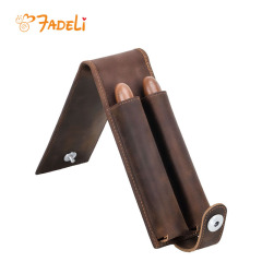 FADELI Cigar Case Portable Genuine Leather Cigar Tube Pouch 2 Slot Travel Cigarette Holder Bag