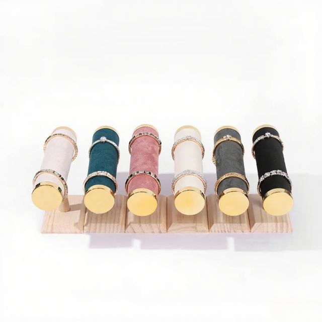 FADELI Retail Hot Sale T- Bar Solid Wooden Velvet Bracelet Bangle Jewelry Organizer Stand Jewelry Display