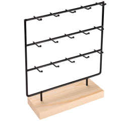 Earring Rack Organizer Earring Display Rack Jewelry Display Rack Wooden Necklace Base Ring Bracelet Black 4 Layers 24 Hooks
