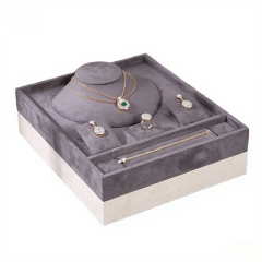 FADELI Luxury Unique Cream Gray Velvet Jewelry Presentation Tray Stackable Necklace Bracelet Jewelry Storage Display Tray