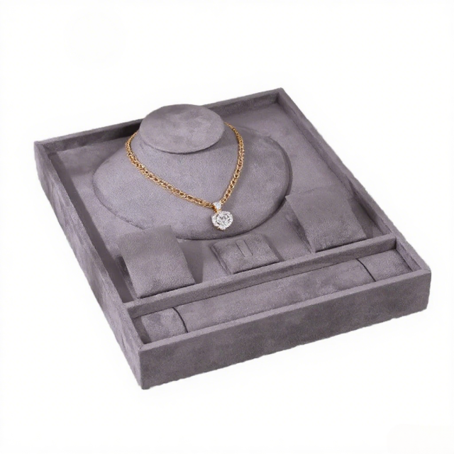 FADELI Luxury Unique Cream Gray Velvet Jewelry Presentation Tray Stackable Necklace Bracelet Jewelry Storage Display Tray