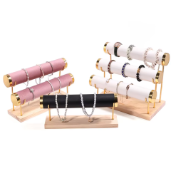 FADELI 3 Tiers Detachable Bracelet Holder Velvet Jewelry Display Stand Stylish Wrist Watch Organizer Stand Holder with Wooden Tray