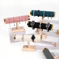 FADELI Retail Hot Sale T- Bar Solid Wooden Velvet Bracelet Bangle Jewelry Organizer Stand Jewelry Display