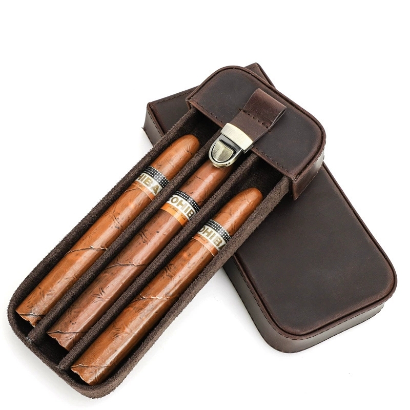 FADELI Cigar Case Portable Genuine Leather Cigar Box Humidor Detachable Tray Embossed Logo Travel Cigar Organizer Case Holder
