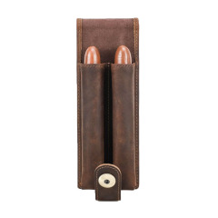 FADELI Cigar Case Portable Genuine Leather Cigar Tube Pouch 2 Slot Travel Cigarette Holder Bag