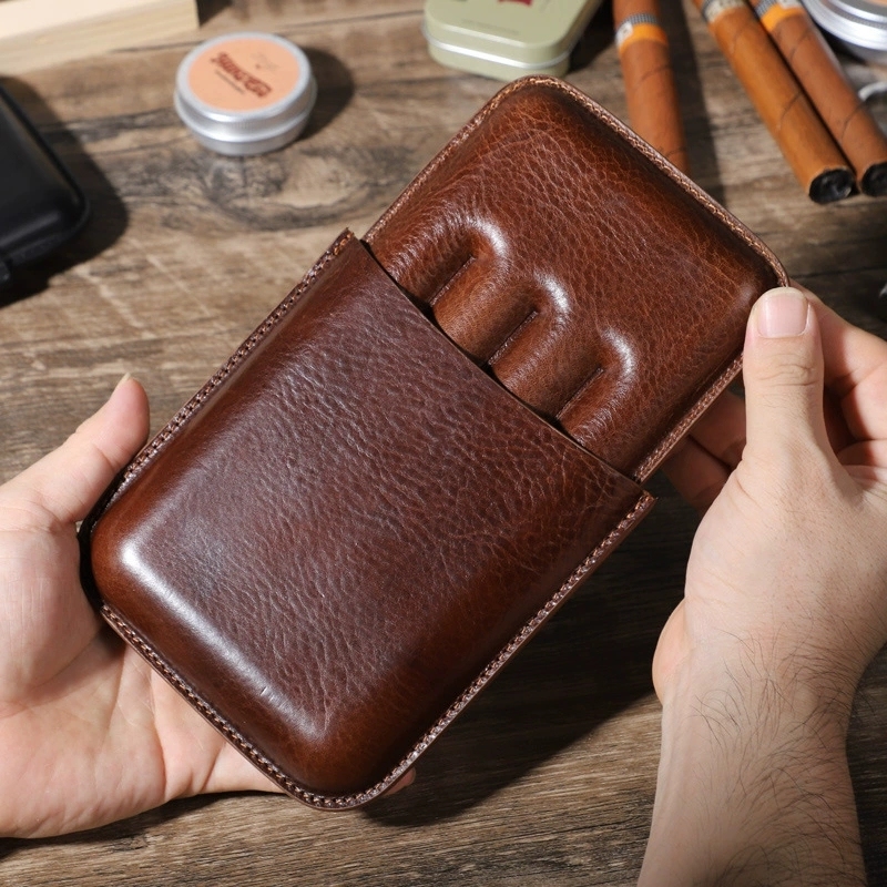 FADELI Luxury Cigar Case Humidor Display Box 4-Cigar Portable Tube with Genuine Leather Travel Cigar Bag Wholesale