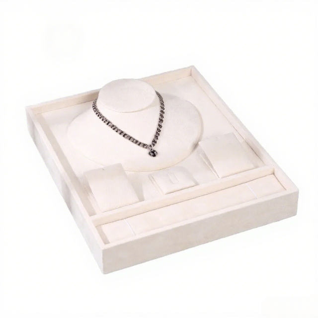 FADELI Luxury Unique Cream Gray Velvet Jewelry Presentation Tray Stackable Necklace Bracelet Jewelry Storage Display Tray
