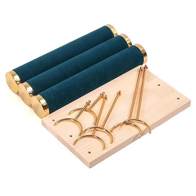 FADELI 3 Tiers Detachable Bracelet Holder Velvet Jewelry Display Stand Stylish Wrist Watch Organizer Stand Holder with Wooden Tray