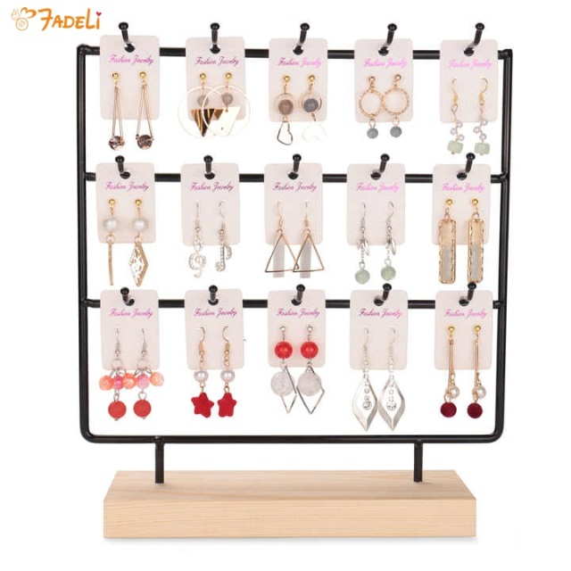 Earring Rack Organizer Earring Display Rack Jewelry Display Rack Wooden Necklace Base Ring Bracelet Black 4 Layers 24 Hooks