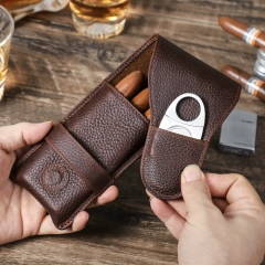 FADELI Cigar Bag Pouch Leather Tube Portable Leather Cigar Case 3 Slots Humidor Travel Case Carrying Box