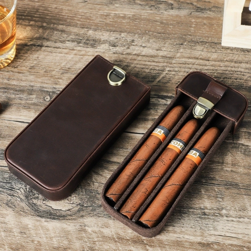 FADELI Cigar Case Portable Genuine Leather Cigar Box Humidor Detachable Tray Embossed Logo Travel Cigar Organizer Case Holder