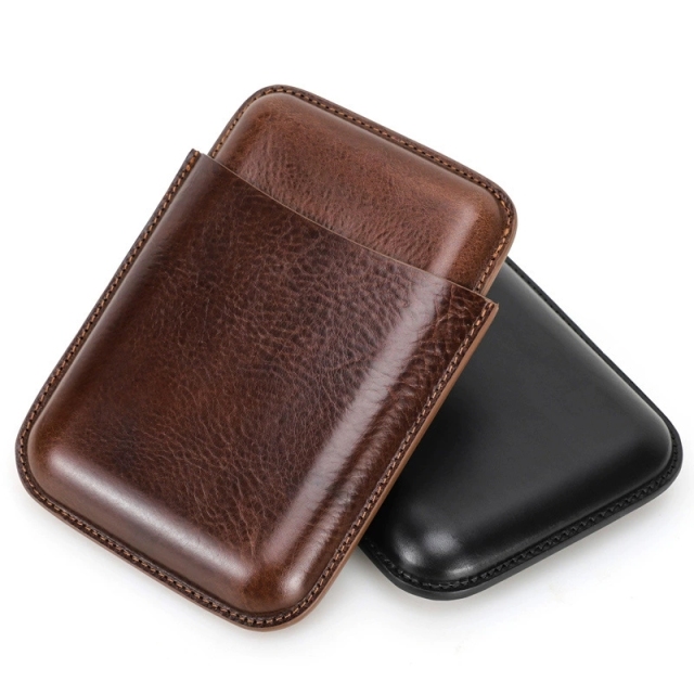 FADELI Luxury Cigar Case Humidor Display Box 4-Cigar Portable Tube with Genuine Leather Travel Cigar Bag Wholesale